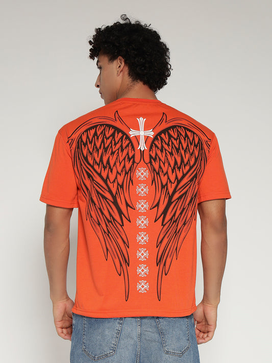 ORANGE Oversized Graphic T-Shirt with Angel Wing Back Print – Sober Saint