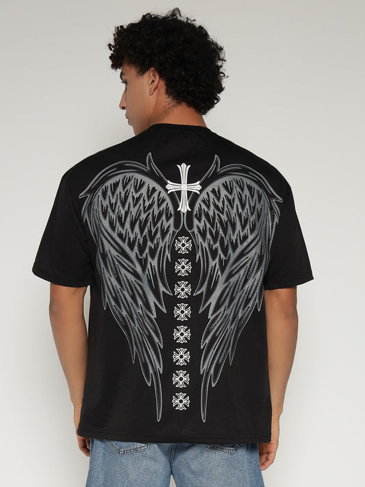 BLACK Oversized Graphic T-Shirt with Angel Wing Back Print – Sober Saint