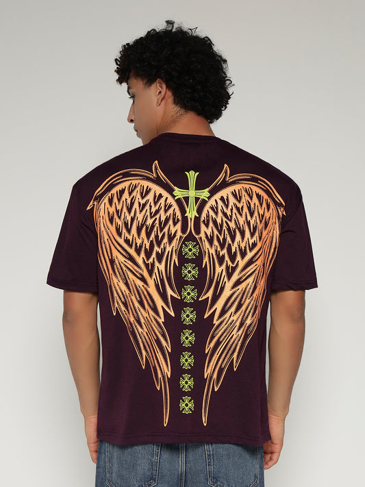 WINE Oversized Graphic T-Shirt with Angel Wing Back Print – Sober Saint