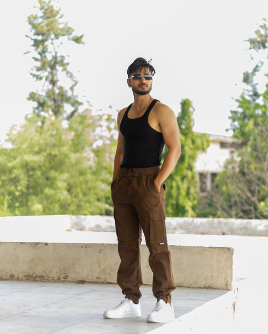 Brown Cotton Cargo Joggers with Utility Pockets – Sober Saint