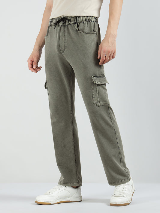 Men’s Cotton Acid Wash Straight Fit Cargo Joggers – COFFEE