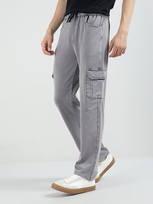 Men’s Cotton Acid Wash Straight Fit Cargo Joggers – GREY