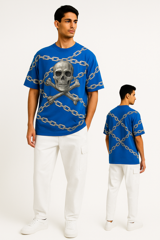 Blue Oversized Skull & Chain Graphic T-Shirt – Sober Saint