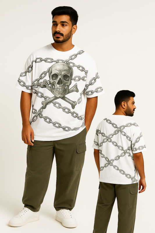 WHITE Oversized Skull & Chain Graphic T-Shirt – Sober Saint