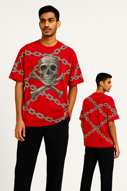 RED Oversized Skull & Chain Graphic T-Shirt – Sober Saint