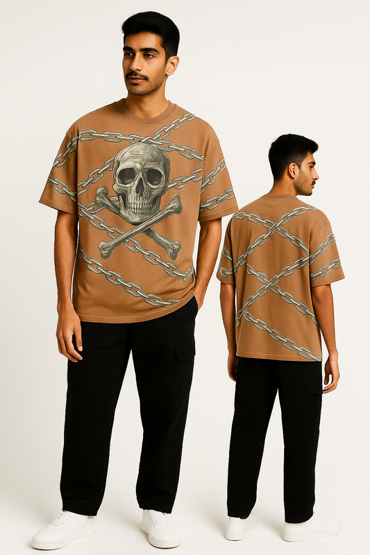 BEIGE Oversized Skull & Chain Graphic T-Shirt – Sober Saint