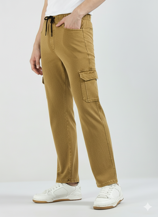 Men’s Cotton Acid Wash Straight Fit Cargo Joggers – KHAKHI
