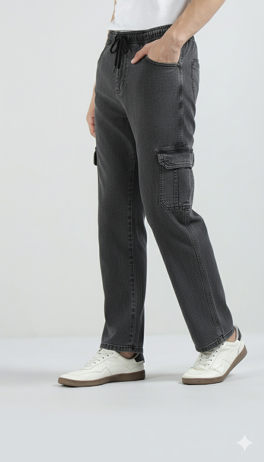 Men’s Cotton Acid Wash Straight Fit Cargo Joggers – CHARCOLE