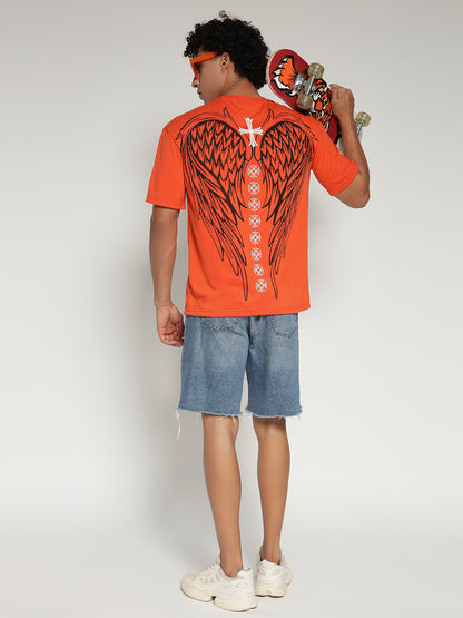 ORANGE Oversized Graphic T-Shirt with Angel Wing Back Print – Sober Saint