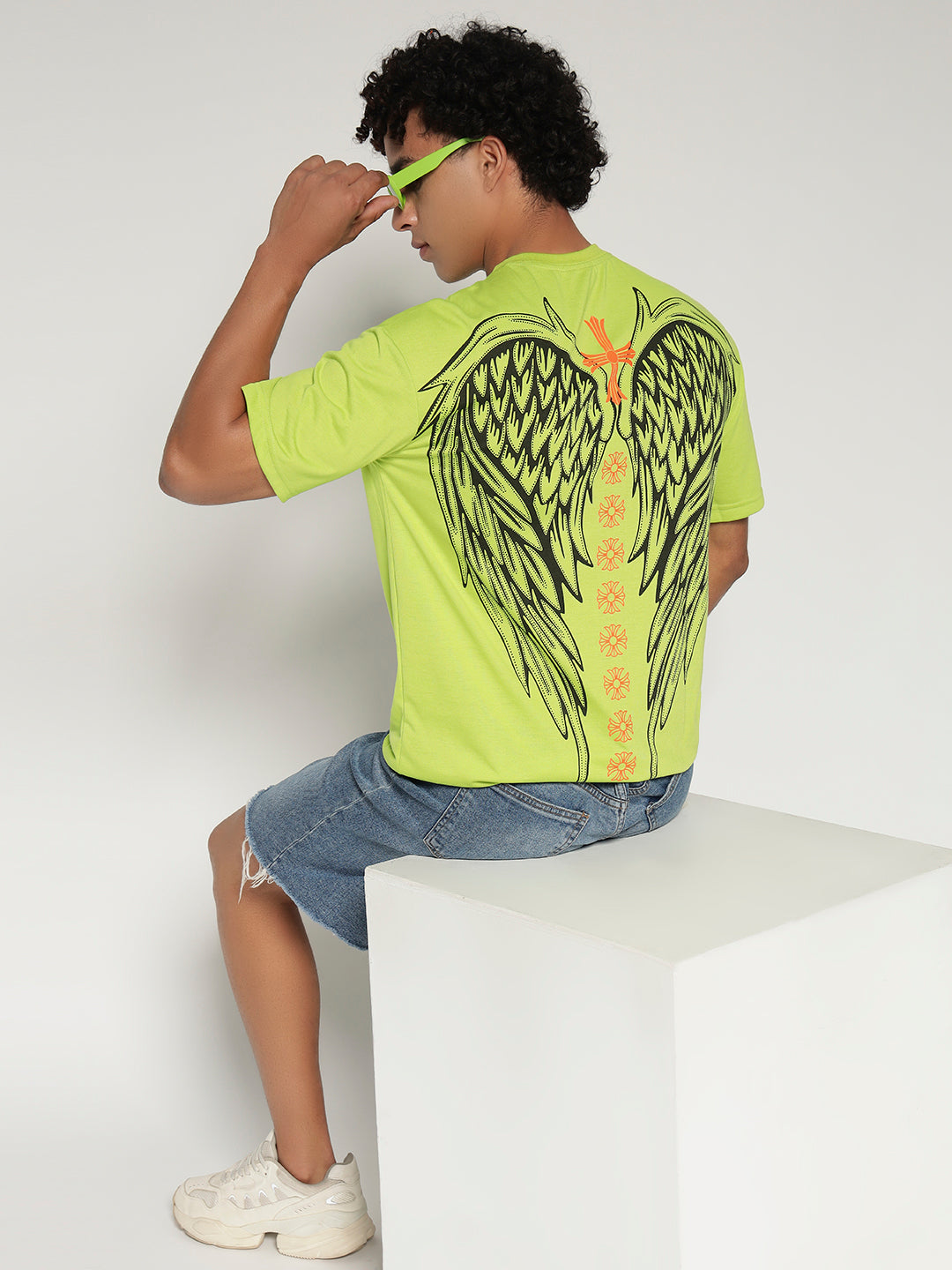 Neon Green Oversized Graphic T-Shirt with Angel Wing Back Print – Sober Saint