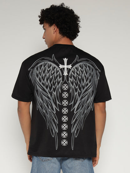 BLACK Oversized Graphic T-Shirt with Angel Wing Back Print – Sober Saint