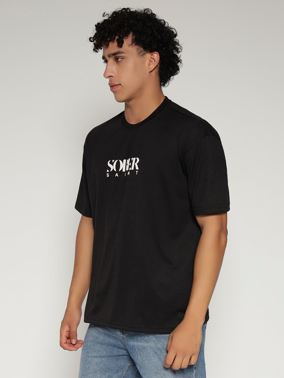 BLACK Oversized Graphic T-Shirt with Angel Wing Back Print – Sober Saint