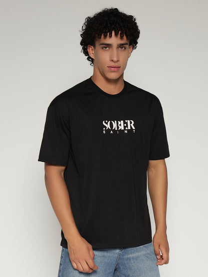 BLACK Oversized Graphic T-Shirt with Angel Wing Back Print – Sober Saint