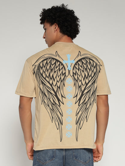 BEIGE Oversized Graphic T-Shirt with Angel Wing Back Print – Sober Saint