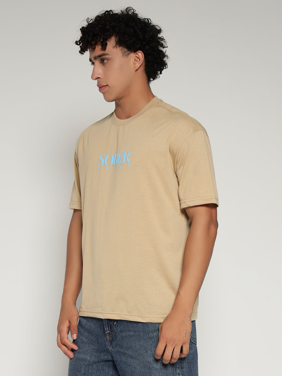 BEIGE Oversized Graphic T-Shirt with Angel Wing Back Print – Sober Saint