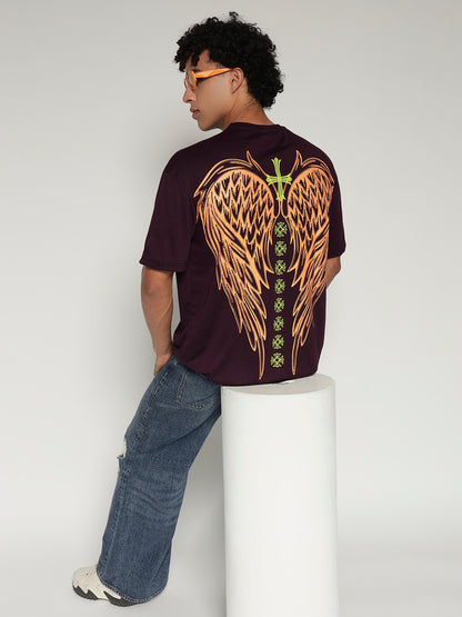 WINE Oversized Graphic T-Shirt with Angel Wing Back Print – Sober Saint