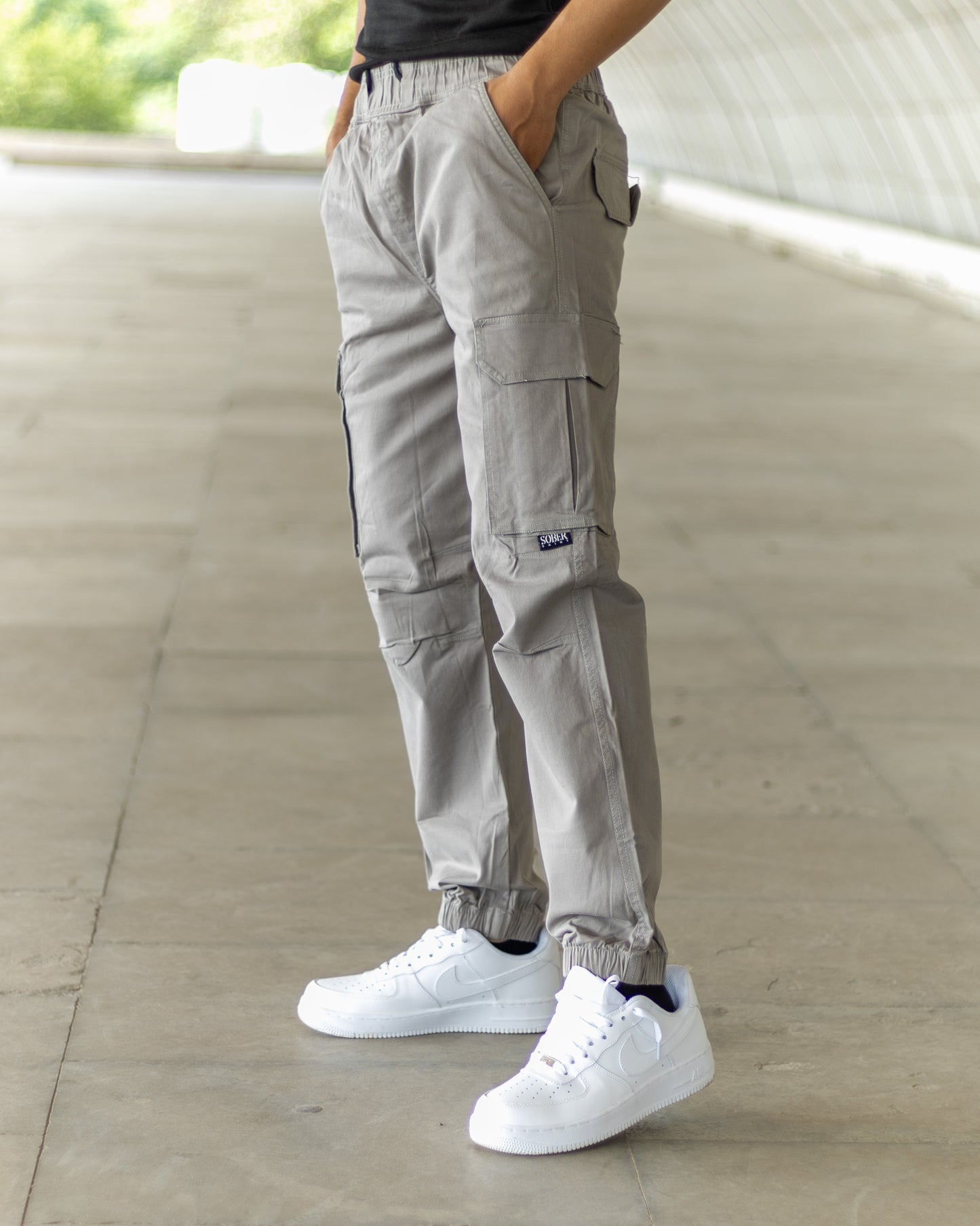 LIGHT GREY Cotton Cargo Joggers with Utility Pockets – Sober Saint