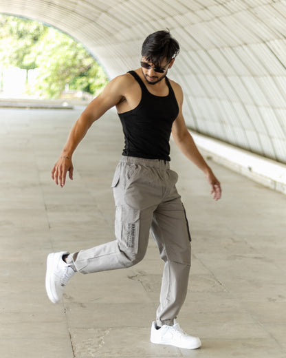 LIGHT GREY Cotton Cargo Joggers with Utility Pockets – Sober Saint