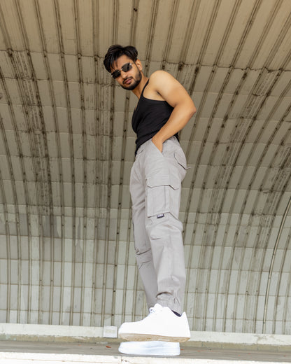 LIGHT GREY Cotton Cargo Joggers with Utility Pockets – Sober Saint