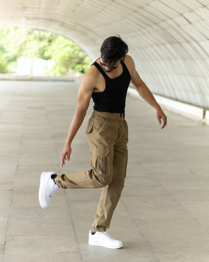 KHAKI Cotton Cargo Joggers with Utility Pockets – Sober Saint