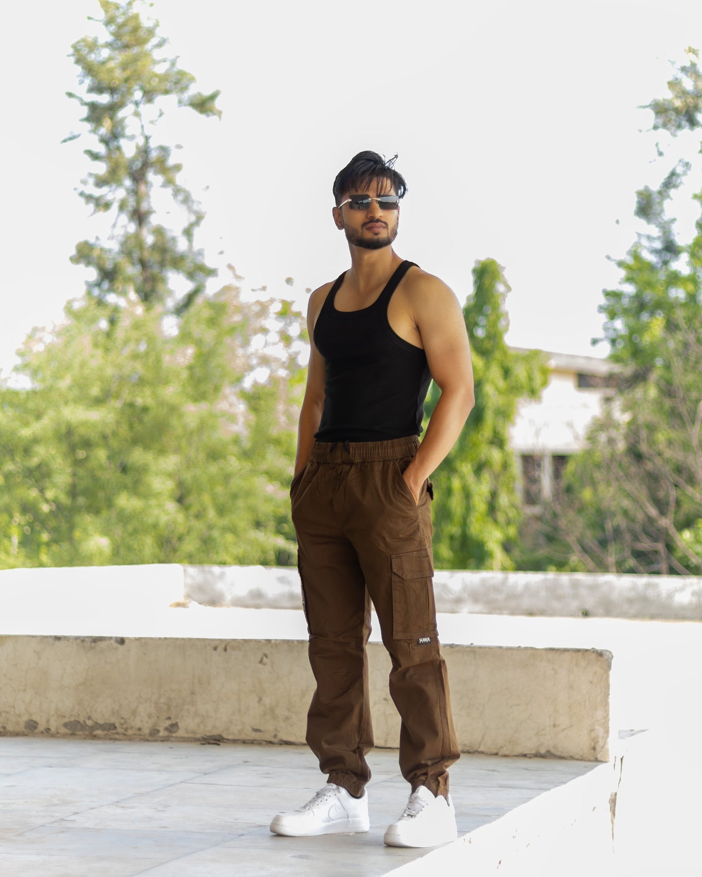 Brown Cotton Cargo Joggers with Utility Pockets – Sober Saint