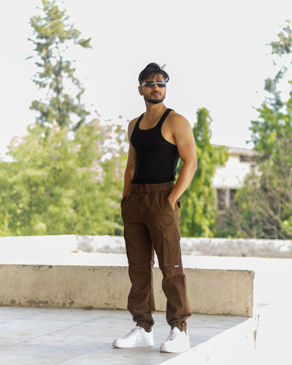 Brown Cotton Cargo Joggers with Utility Pockets – Sober Saint