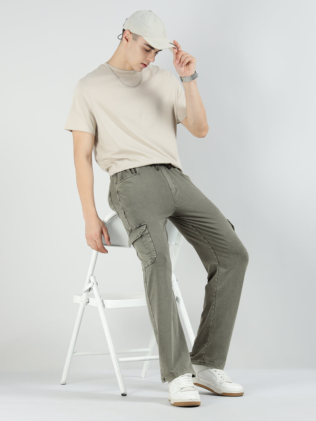 Men’s Cotton Acid Wash Straight Fit Cargo Joggers – COFFEE