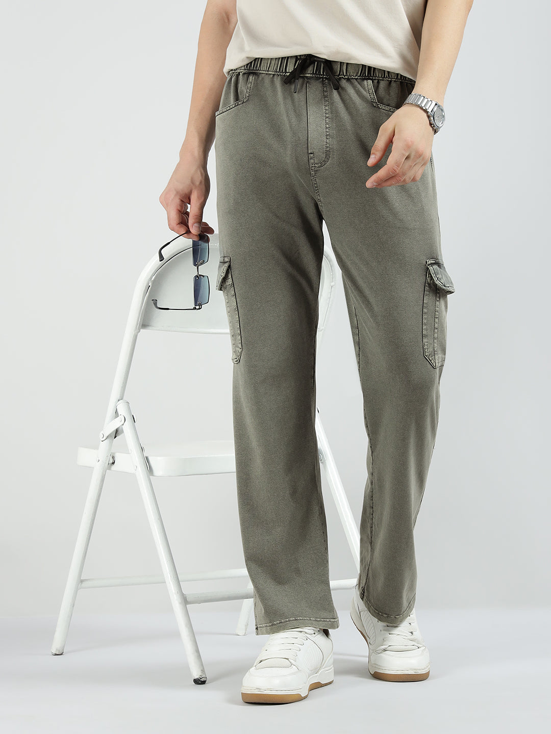 Men’s Cotton Acid Wash Straight Fit Cargo Joggers – COFFEE