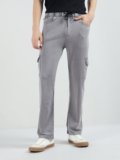 Men’s Cotton Acid Wash Straight Fit Cargo Joggers – GREY