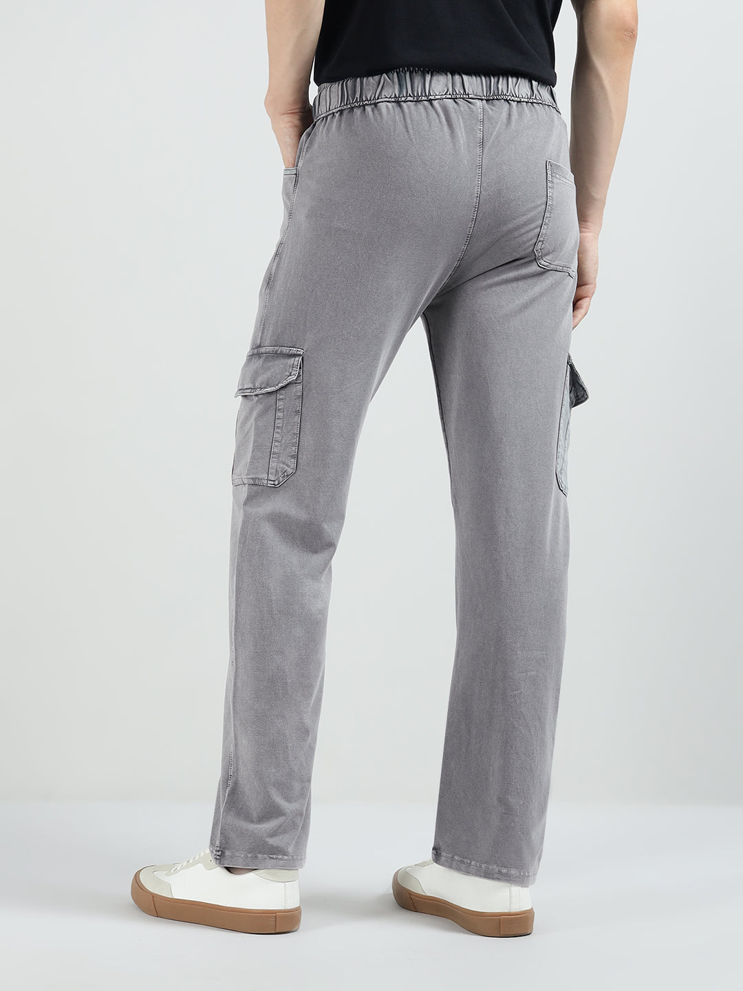 Men’s Cotton Acid Wash Straight Fit Cargo Joggers – GREY