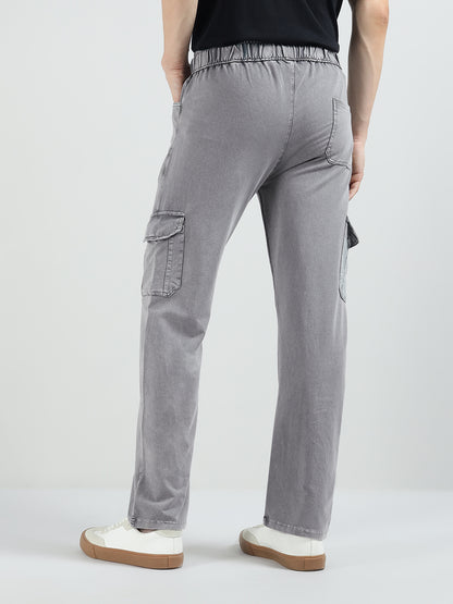 Men’s Cotton Acid Wash Straight Fit Cargo Joggers – GREY