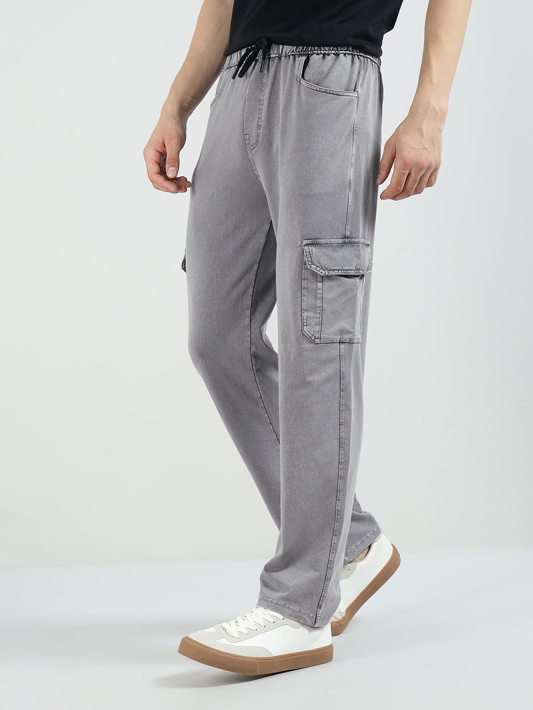 Men’s Cotton Acid Wash Straight Fit Cargo Joggers – GREY