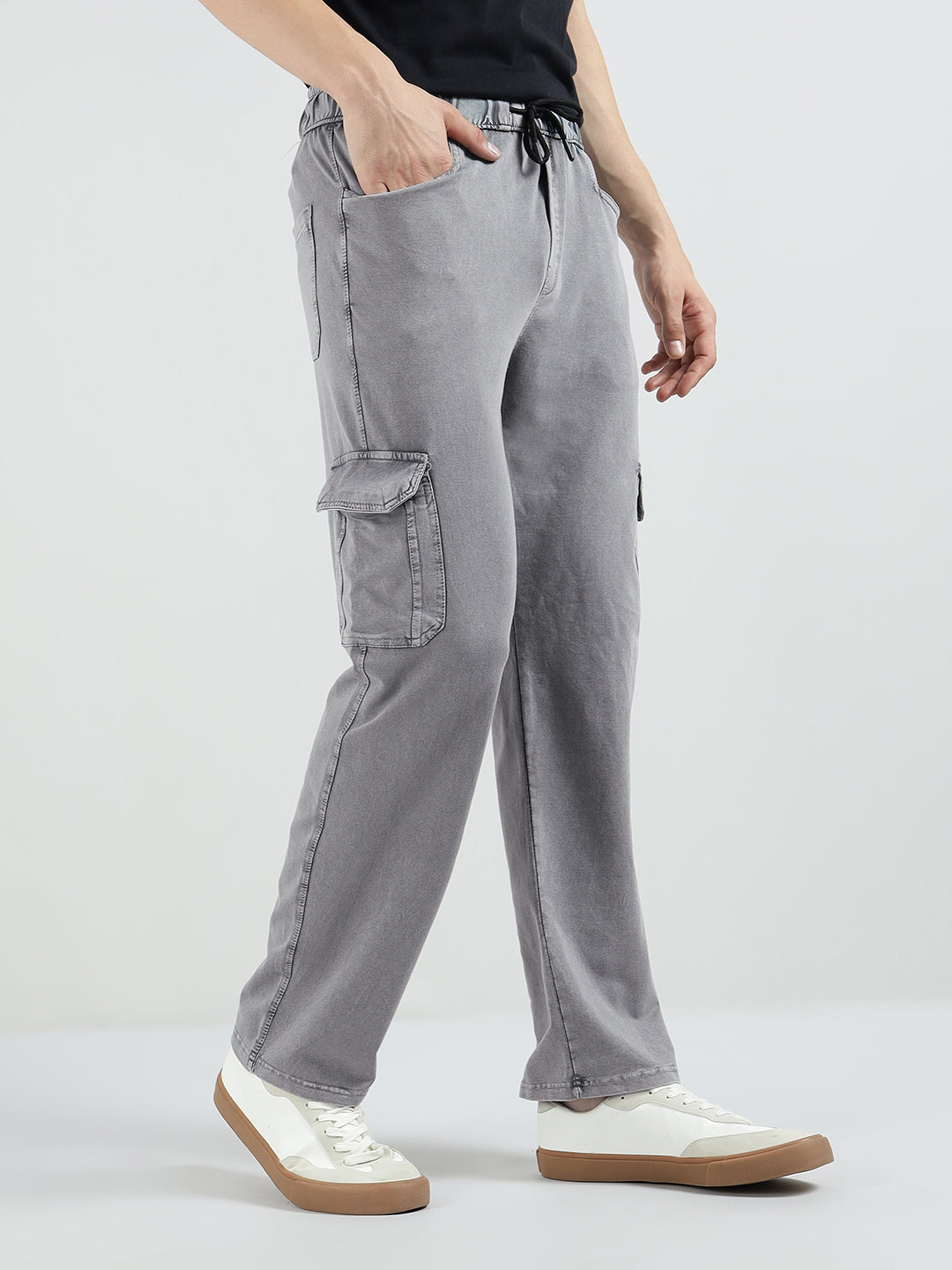 Men’s Cotton Acid Wash Straight Fit Cargo Joggers – GREY