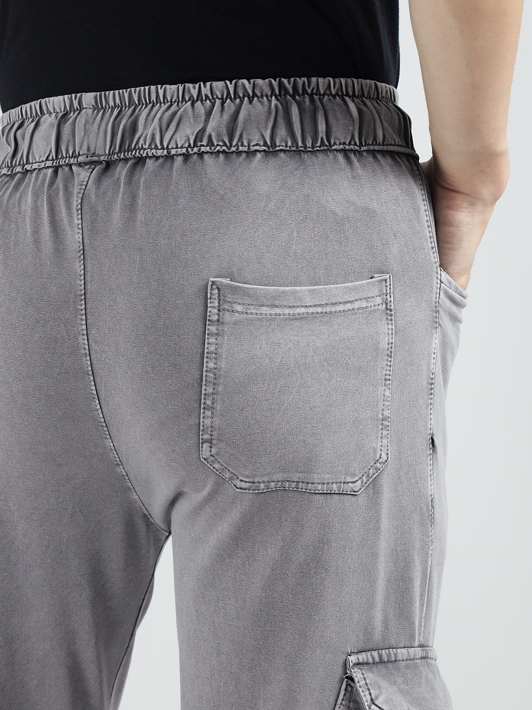 Men’s Cotton Acid Wash Straight Fit Cargo Joggers – GREY