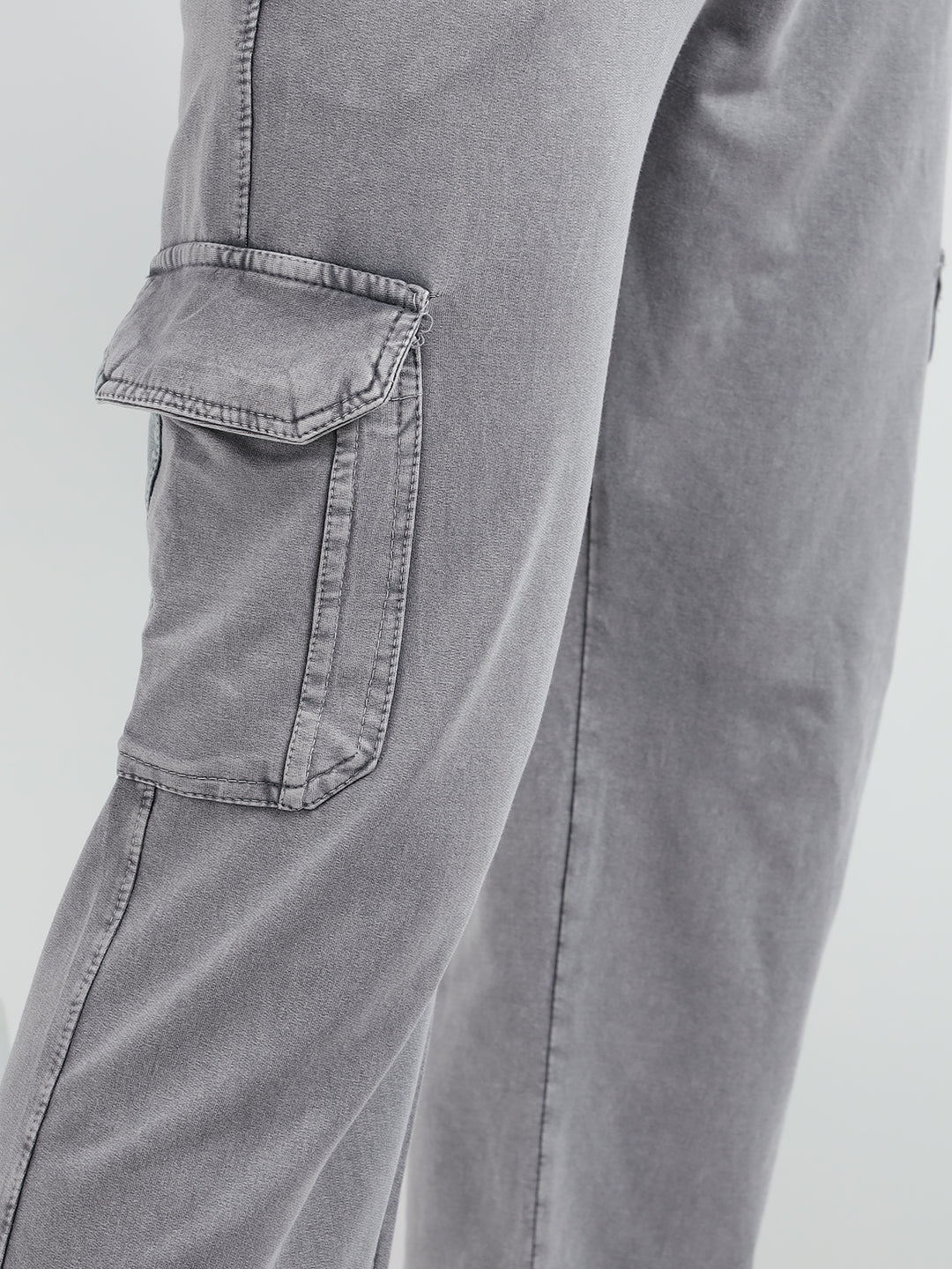 Men’s Cotton Acid Wash Straight Fit Cargo Joggers – GREY