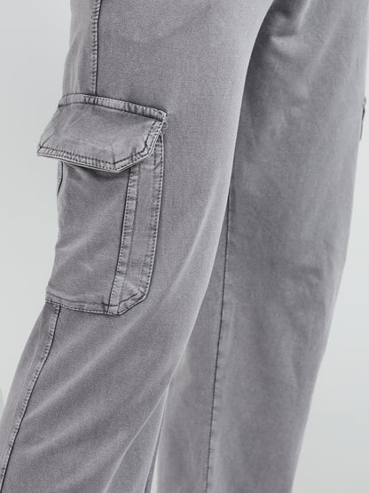 Men’s Cotton Acid Wash Straight Fit Cargo Joggers – GREY