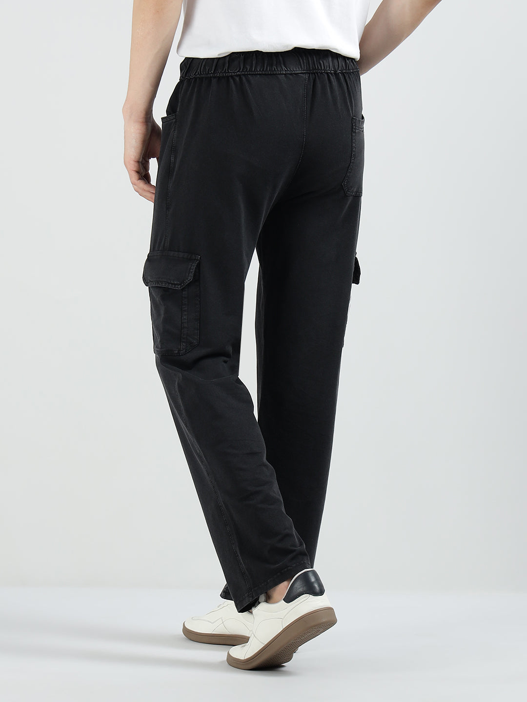 Men’s Cotton Acid Wash Straight Fit Cargo Joggers – BLACK