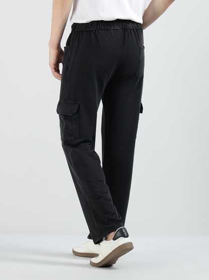 Men’s Cotton Acid Wash Straight Fit Cargo Joggers – BLACK