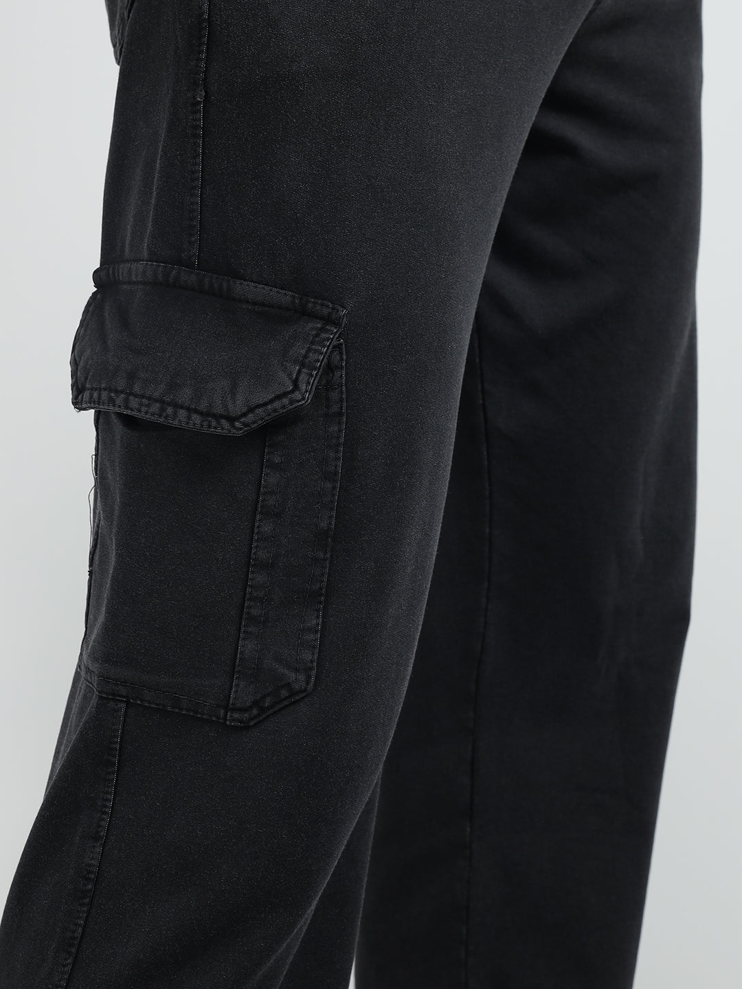Men’s Cotton Acid Wash Straight Fit Cargo Joggers – BLACK