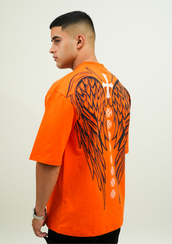 God Wings Orange Print Oversize T-Shirt