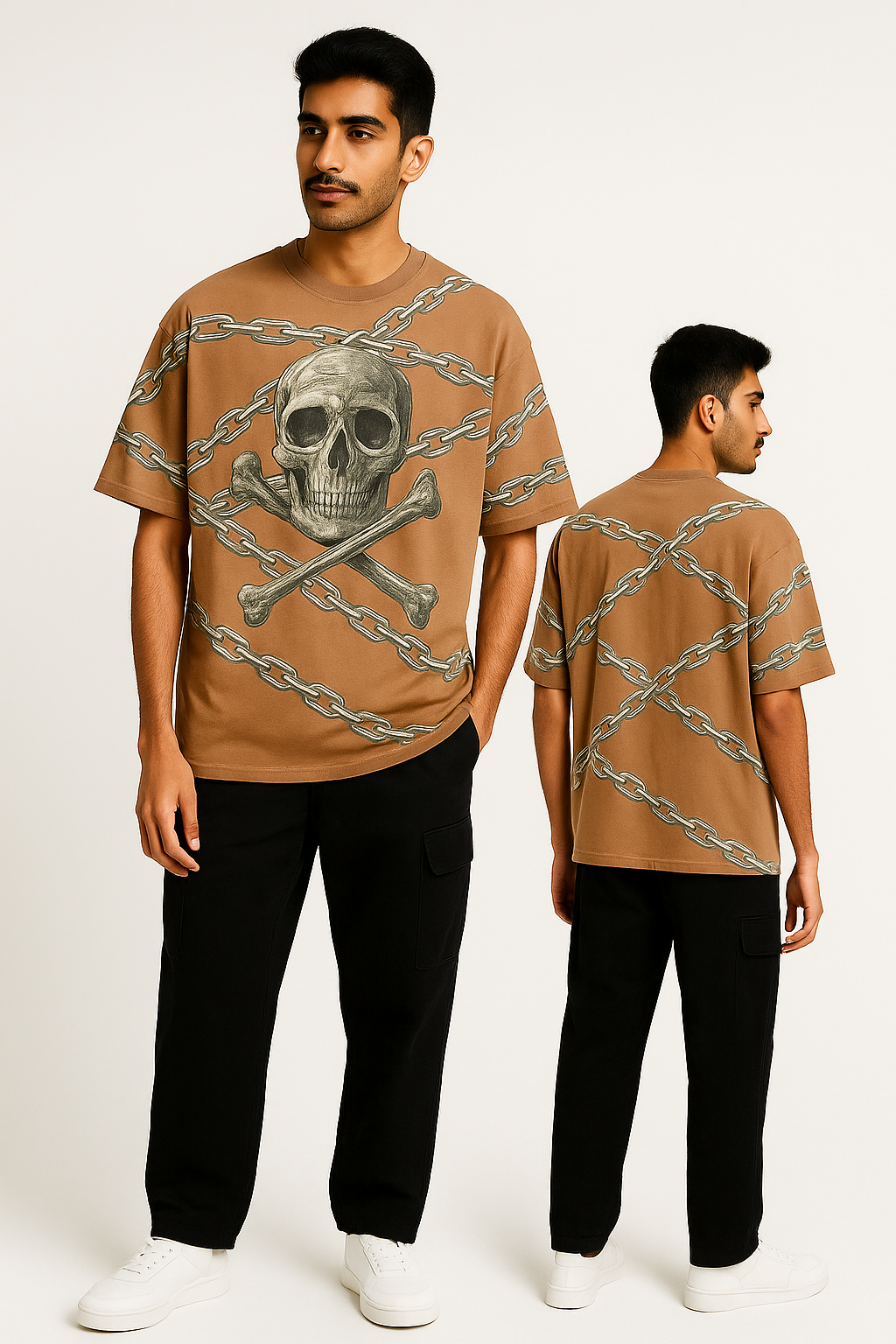 BEIGE Oversized Skull & Chain Graphic T-Shirt – Sober Saint