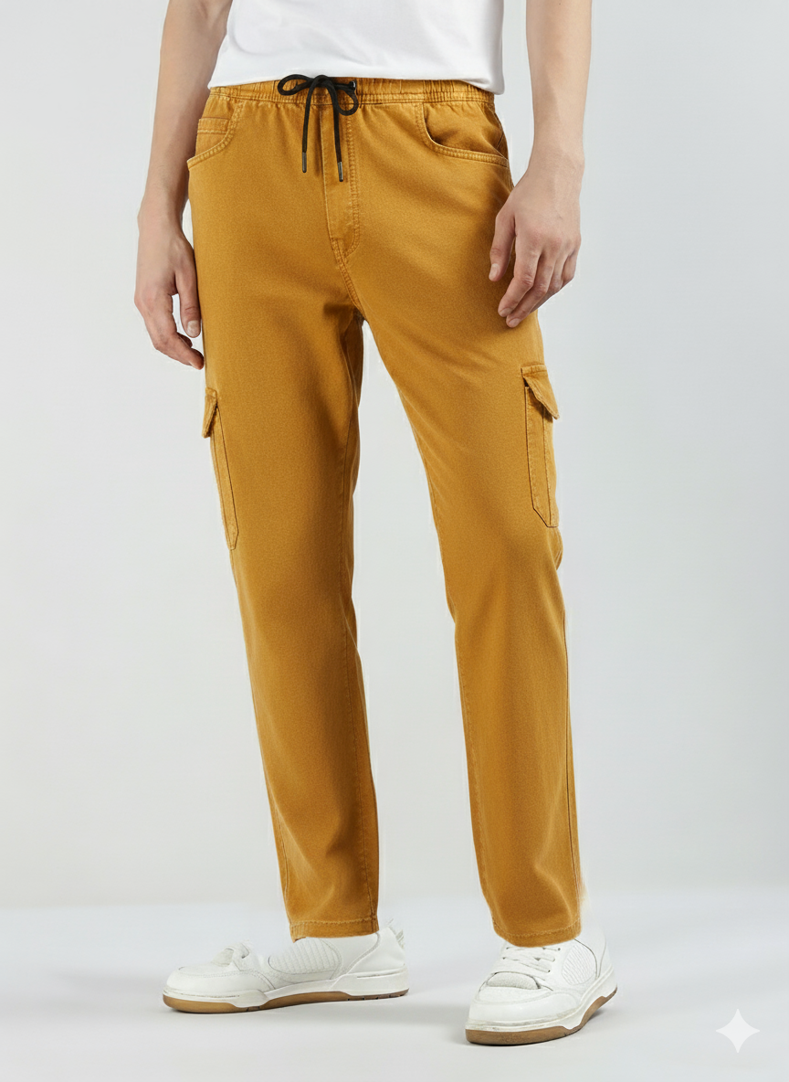 Men’s Cotton Acid Wash Straight Fit Cargo Joggers – KHAKHI