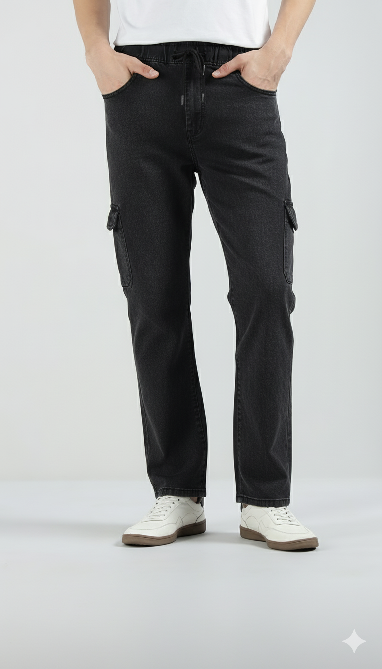 Men’s Cotton Acid Wash Straight Fit Cargo Joggers – CHARCOLE