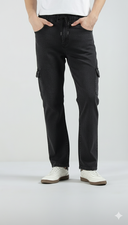 Men’s Cotton Acid Wash Straight Fit Cargo Joggers – CHARCOLE