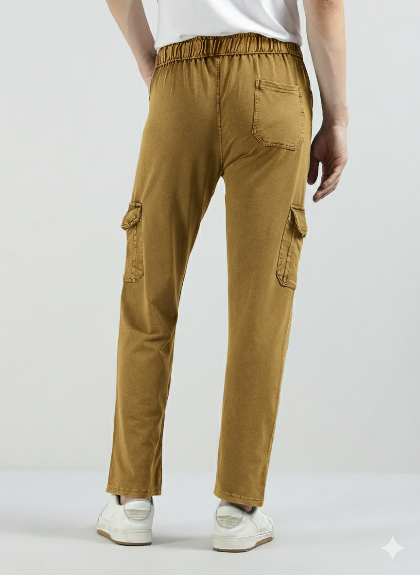 Men’s Cotton Acid Wash Straight Fit Cargo Joggers – KHAKHI