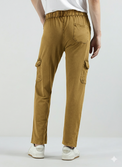 Men’s Cotton Acid Wash Straight Fit Cargo Joggers – KHAKHI