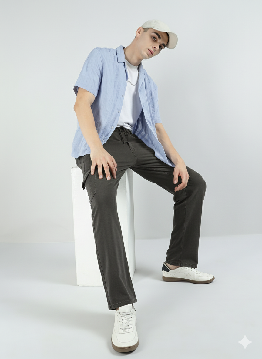 Men’s Cotton Acid Wash Straight Fit Cargo Joggers – CHARCOLE