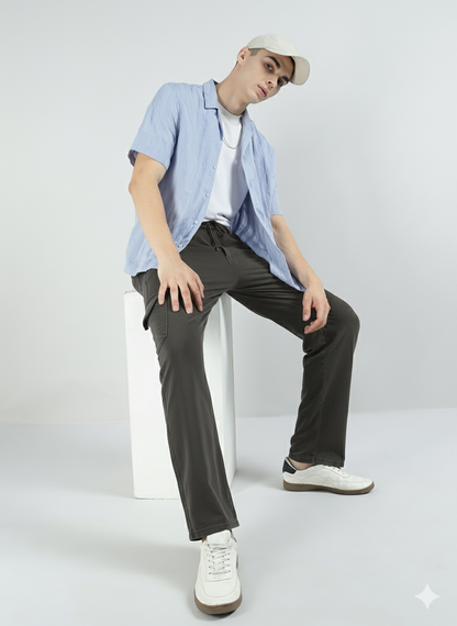 Men’s Cotton Acid Wash Straight Fit Cargo Joggers – CHARCOLE