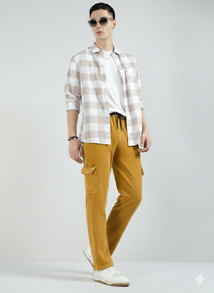 Men’s Cotton Acid Wash Straight Fit Cargo Joggers – KHAKHI