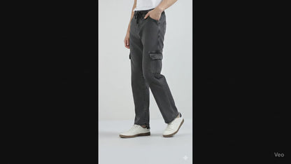 Men’s Cotton Acid Wash Straight Fit Cargo Joggers – CHARCOLE